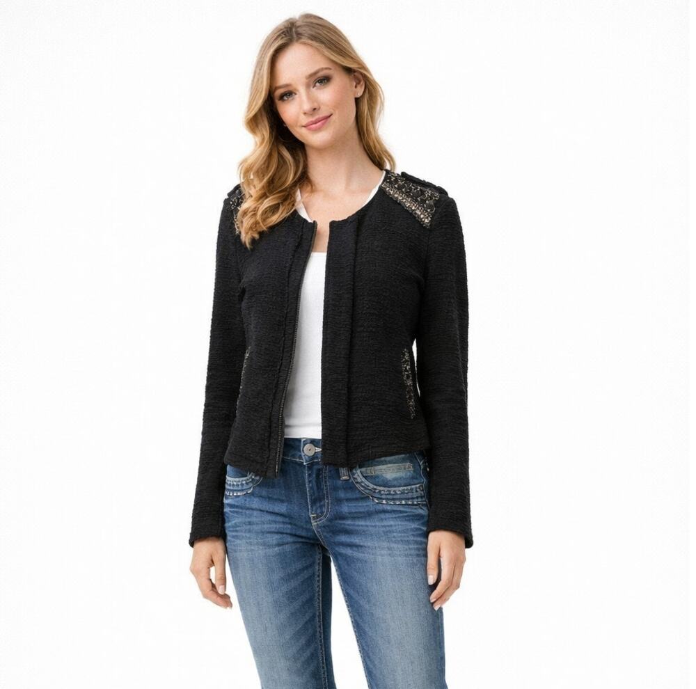 Miss Me Black Embellished Moto Jacket S Y2K Studded Wool Blend Cropped